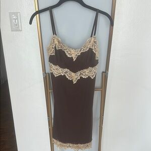 New in perfect Elegant Brown Lace Trim Slip Dress 🤎